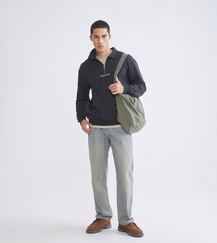 Printed Collared Sweatshirt