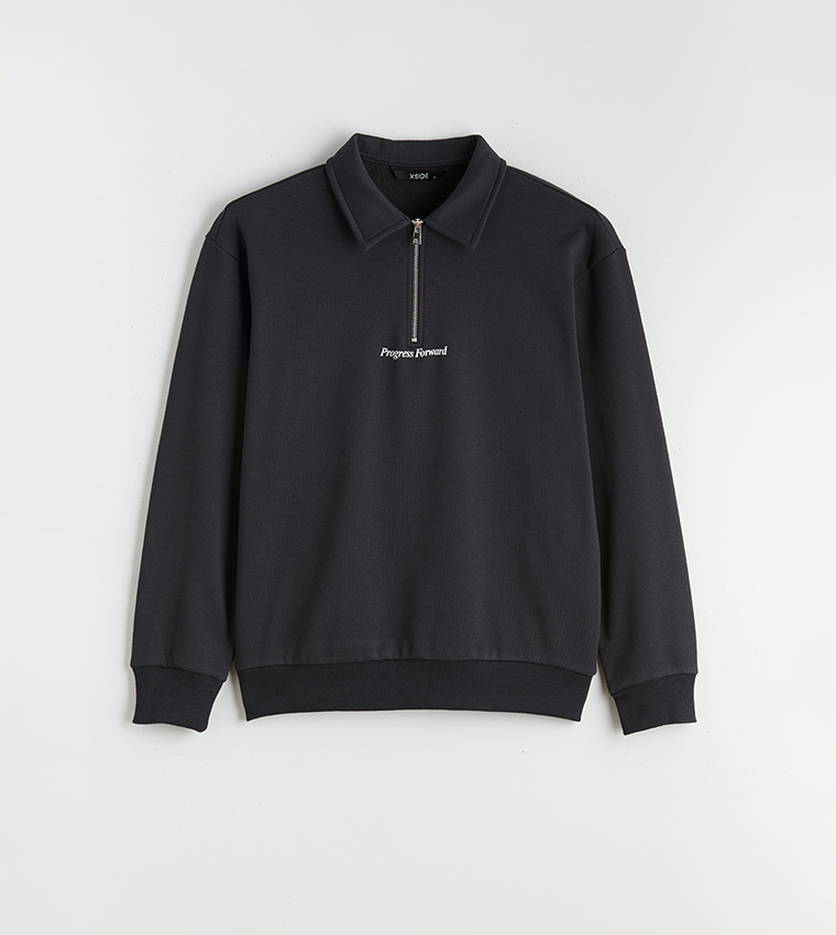 Printed Collared Sweatshirt