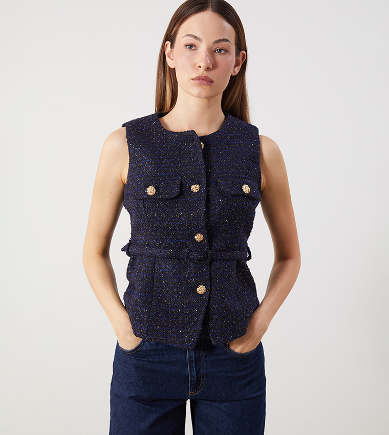 Textured Sleeveless Jacket