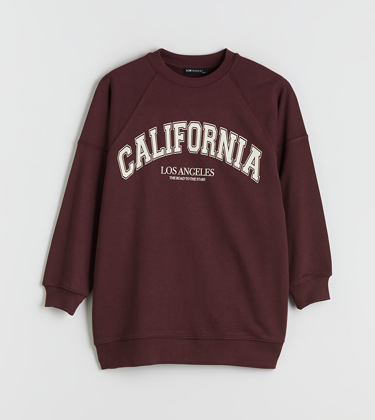 سويتشيرت أوفرسايز بطبعة وياقة مستديرة 