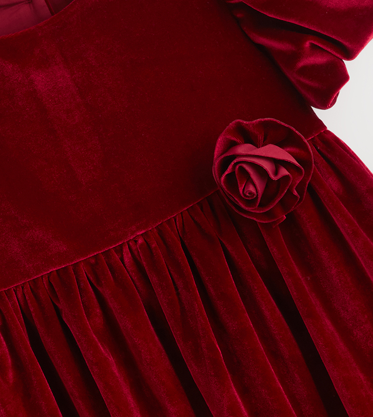 Appliqued Velvet Midi Dress