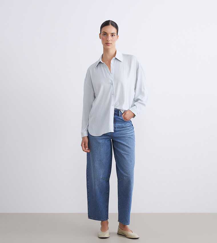 Washed High Waist Barrel Fit Jeans