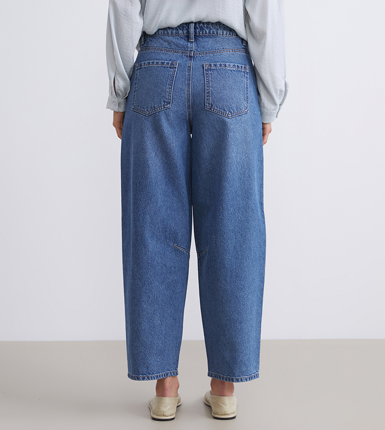 Washed High Waist Barrel Fit Jeans