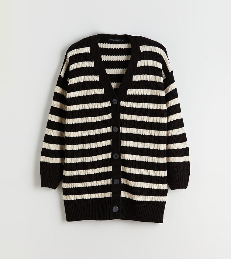 Striped V-Neck Knit Cardigan