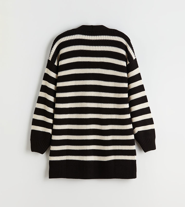 Striped V-Neck Knit Cardigan