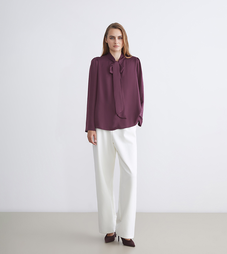 Patterned Tie-Up Neck Top