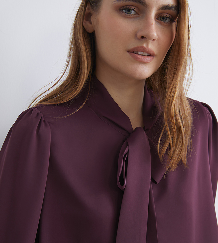 Patterned Tie-Up Neck Top