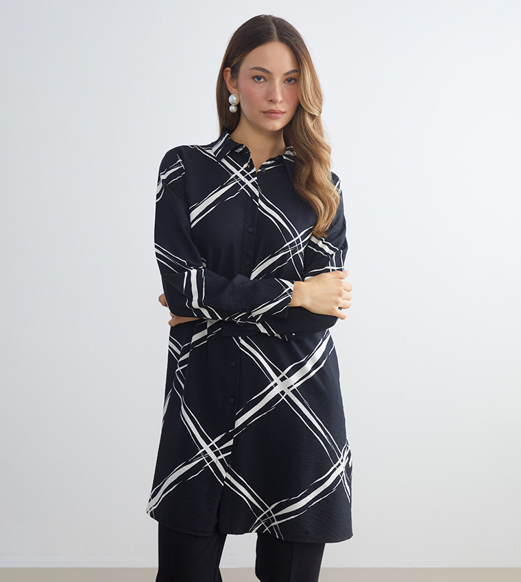 Patterned Long Sleeves Shirt Tunic
