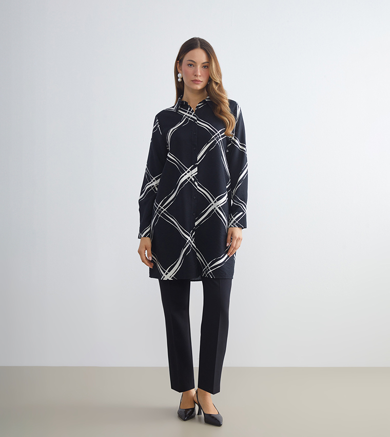 Patterned Long Sleeves Shirt Tunic