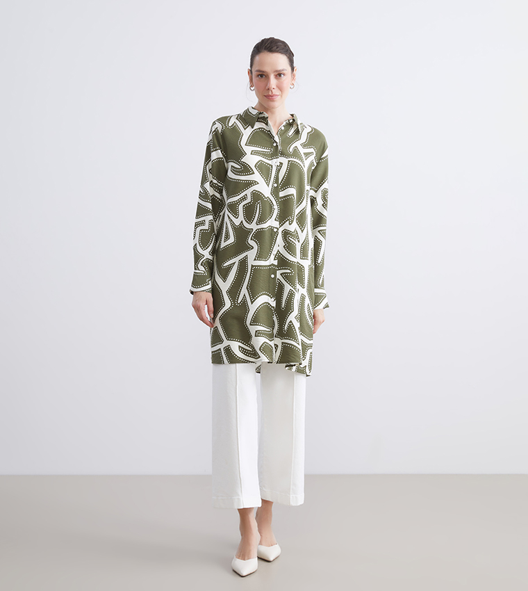 Patterned Long Sleeves Shirt Tunic