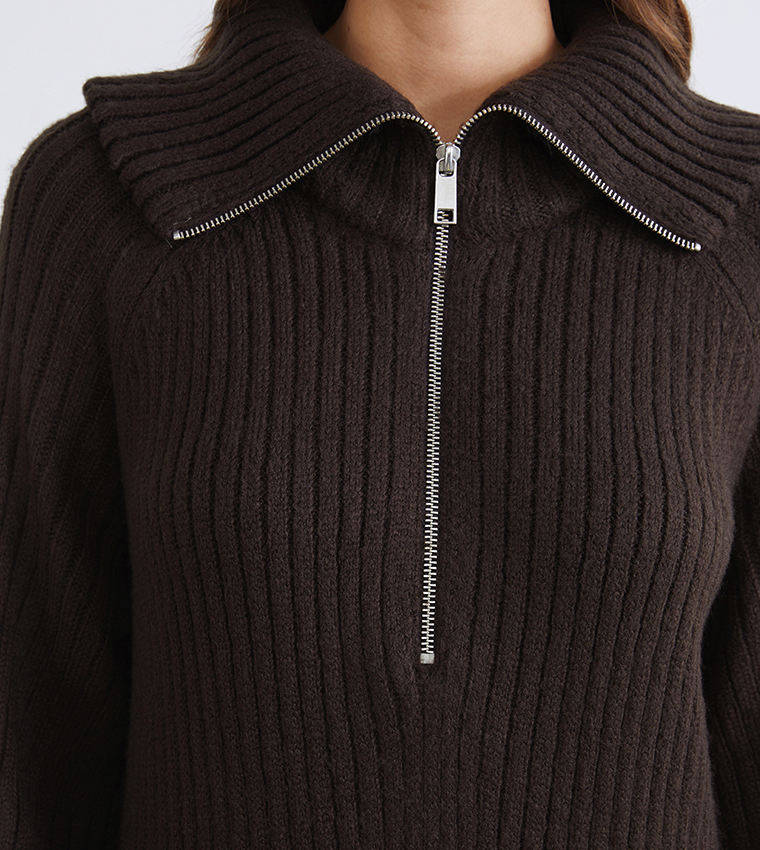 Ribbed Long Sleeves Midi Sweater Dress