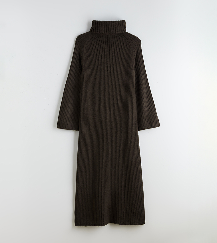 Ribbed Long Sleeves Midi Sweater Dress