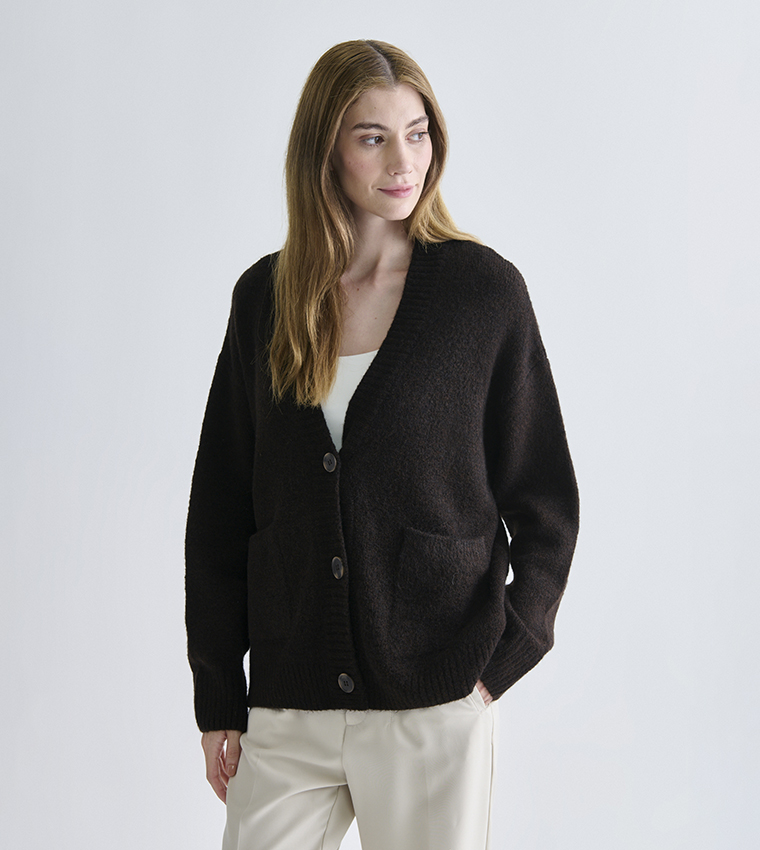 كارديغان تريكو واسع بأكمام طويلة برقبة على شكل V