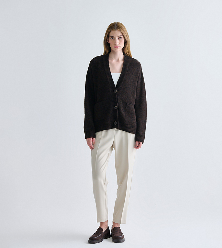 كارديغان تريكو واسع بأكمام طويلة برقبة على شكل V