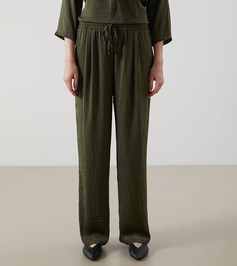 Textured Woven Wide Leg Trousers