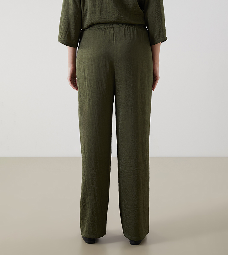 Textured Woven Wide Leg Trousers