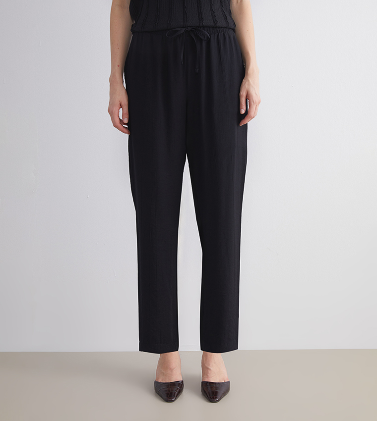 Solid Drawstring Waist Straight Fit Trousers