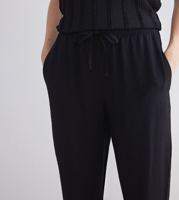 Solid Drawstring Waist Straight Fit Trousers