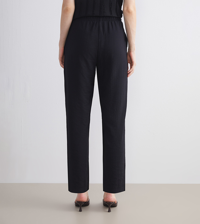 Solid Drawstring Waist Straight Fit Trousers