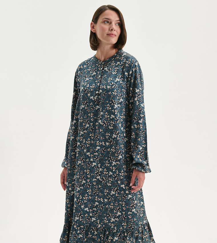 Floral Print Crew Neck A-Line Midi Dress