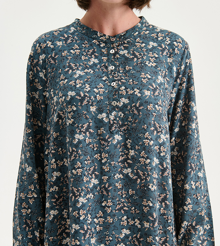 Floral Print Crew Neck A-Line Midi Dress