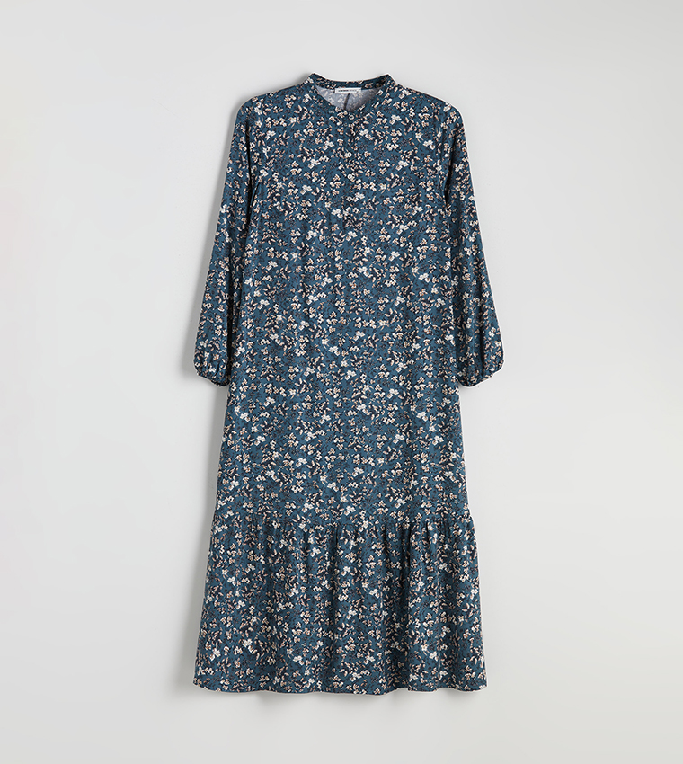 Floral Print Crew Neck A-Line Midi Dress