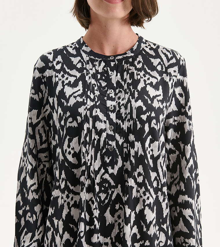 Printed Crew Neck A-Line Maxi Dress
