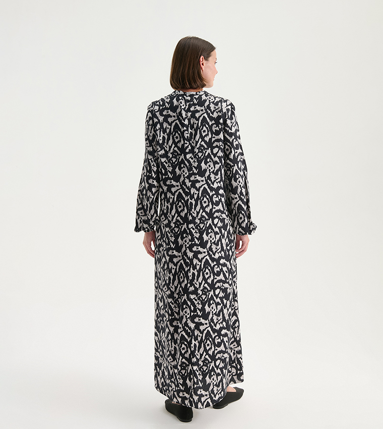 Printed Crew Neck A-Line Maxi Dress