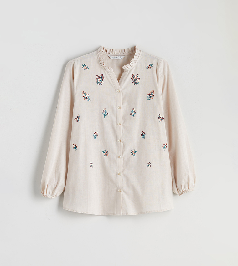 قميص مطرز كم طويل 