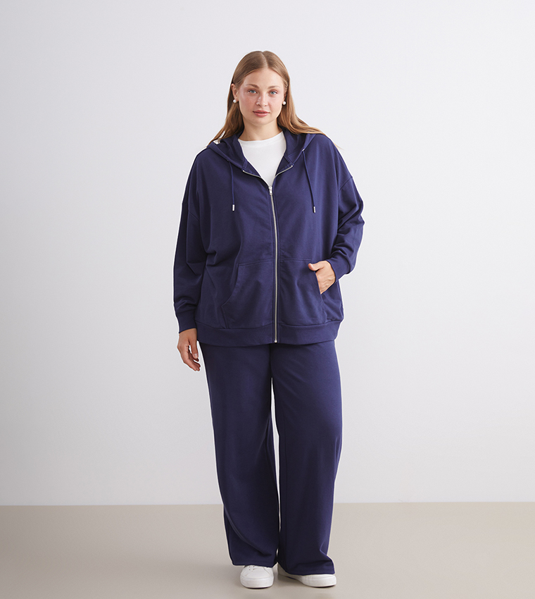 Solid Oversized Hooded Zipper Jacket