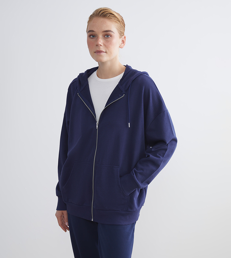 Solid Oversized Hooded Zipper Jacket