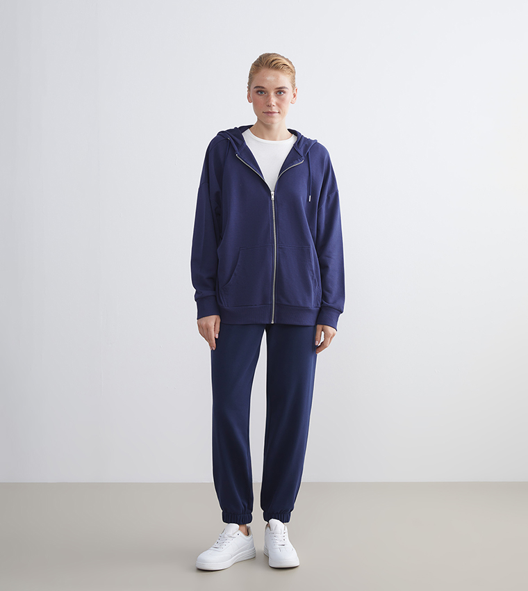 Solid Oversized Hooded Zipper Jacket