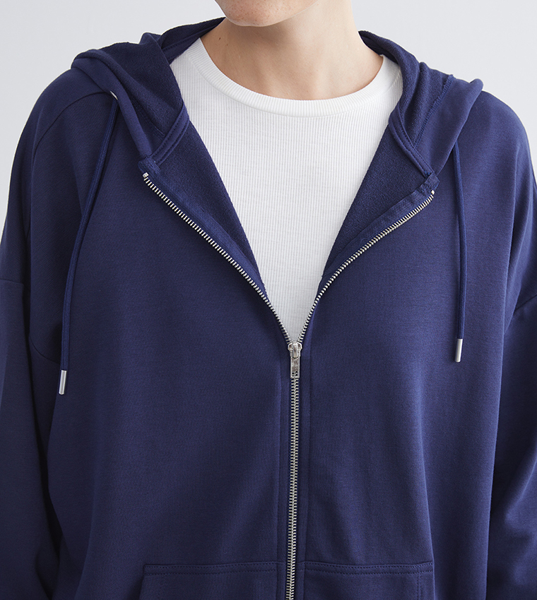 Solid Oversized Hooded Zipper Jacket