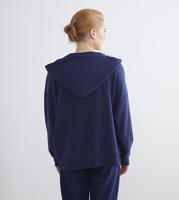 Solid Oversized Hooded Zipper Jacket