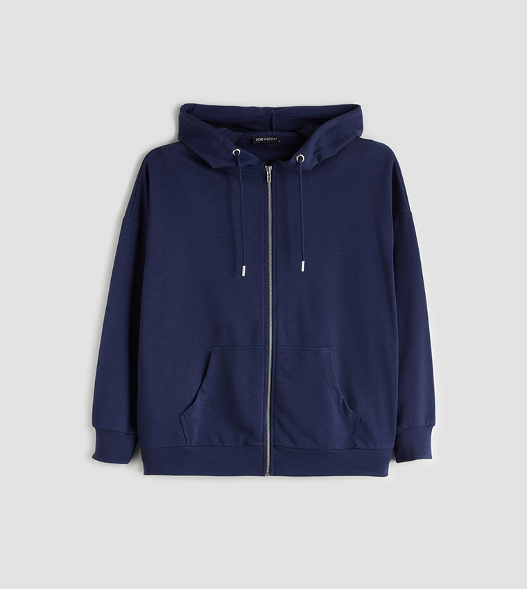 Solid Oversized Hooded Zipper Jacket