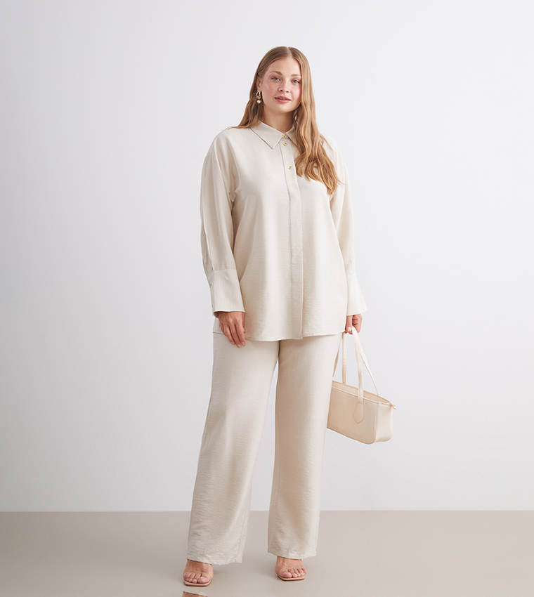 Textured Long Sleeves Tunic Shirt