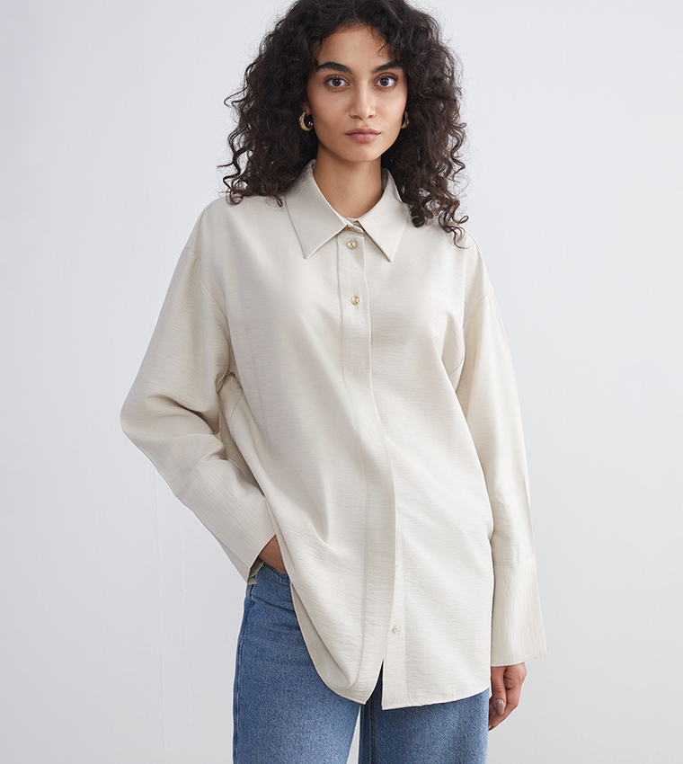 Textured Long Sleeves Tunic Shirt