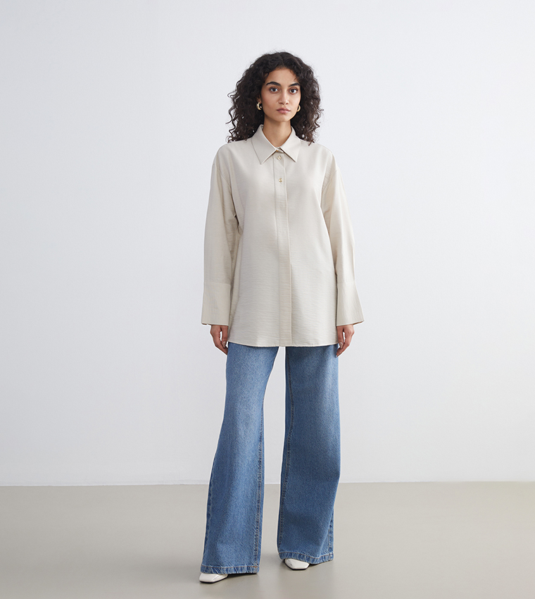 Textured Long Sleeves Tunic Shirt