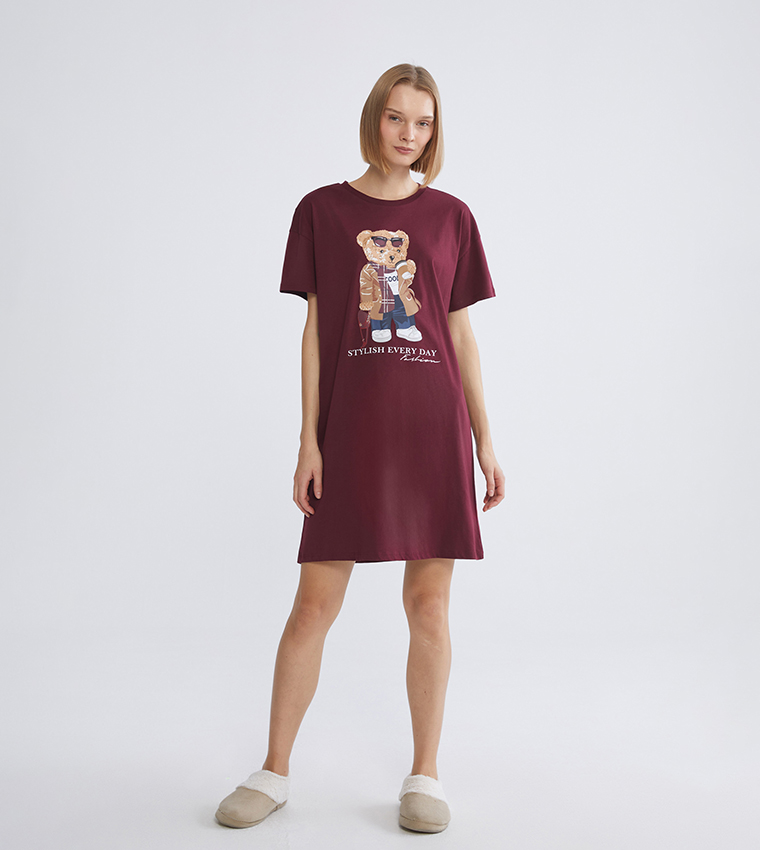 Bear Teddy Printed Mini Nightdress