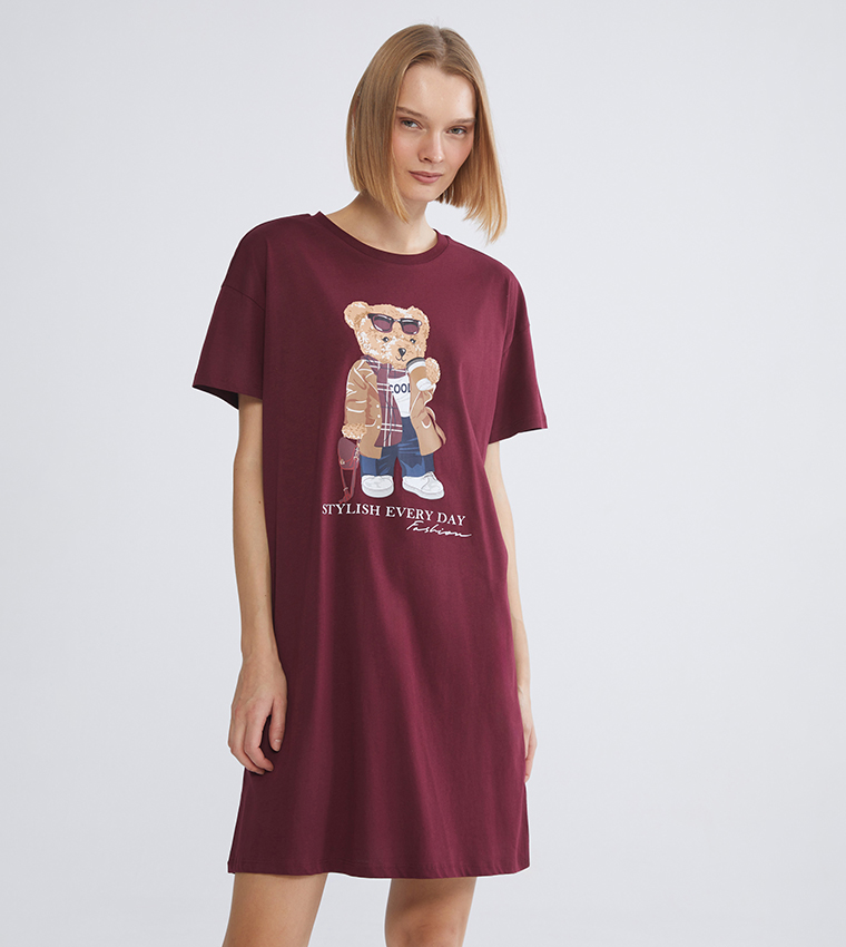 Bear Teddy Printed Mini Nightdress