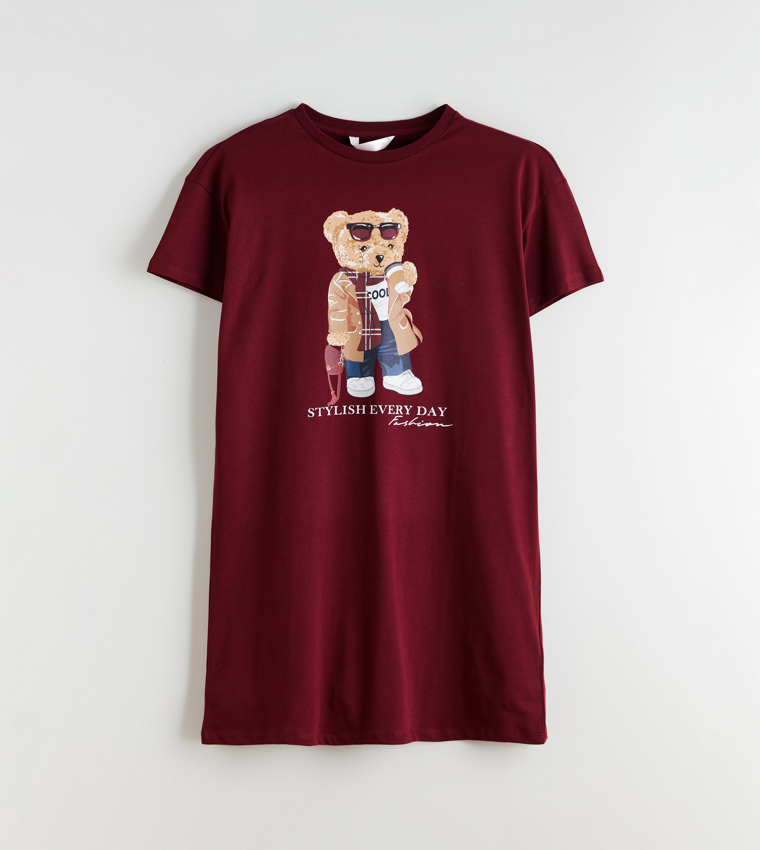 Bear Teddy Printed Mini Nightdress