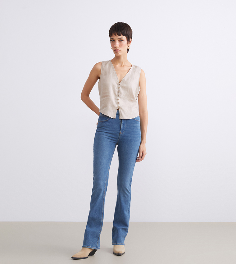 Washed High Waist Flared Jeans