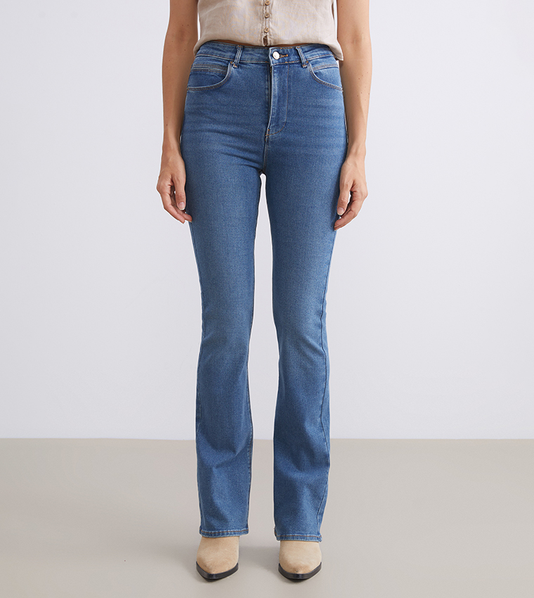 Washed High Waist Flared Jeans