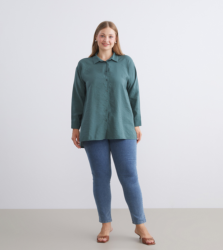 Textured Long Sleeves Tunic Shirt