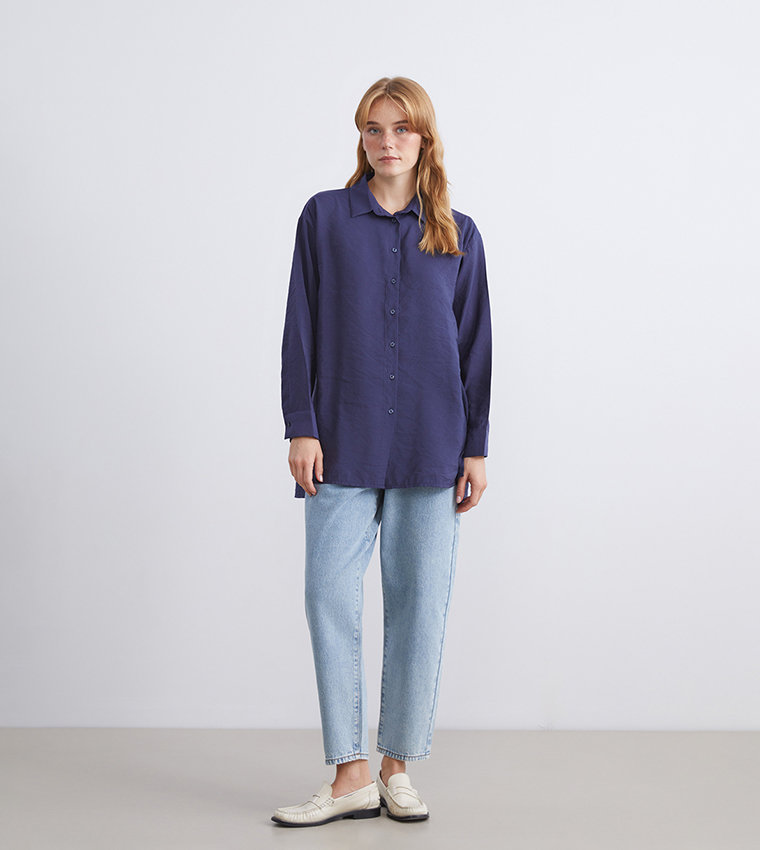 Textured Long Sleeves Tunic Shirt