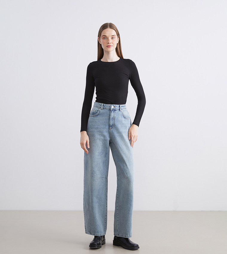 Washed High Rise Baggy Jeans