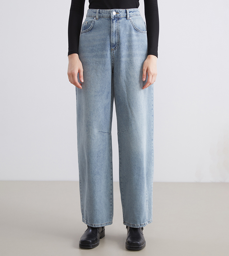 Washed High Rise Baggy Jeans