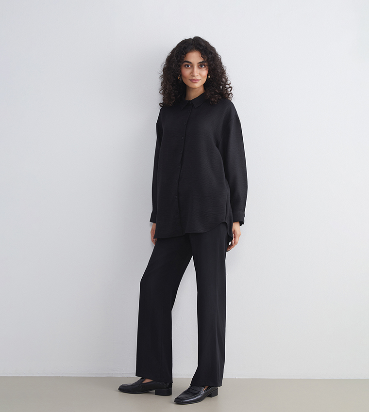 Solid Elastic Waist Trousers