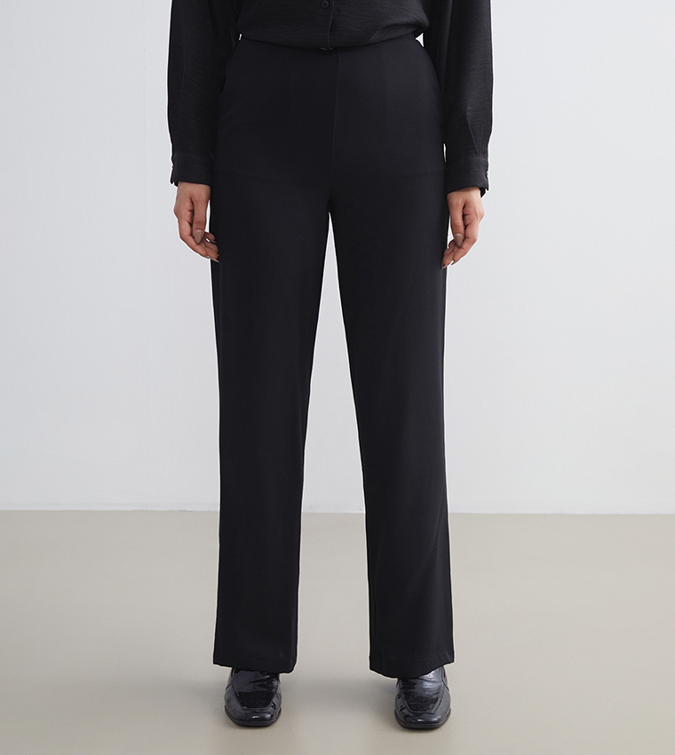 Solid Elastic Waist Trousers