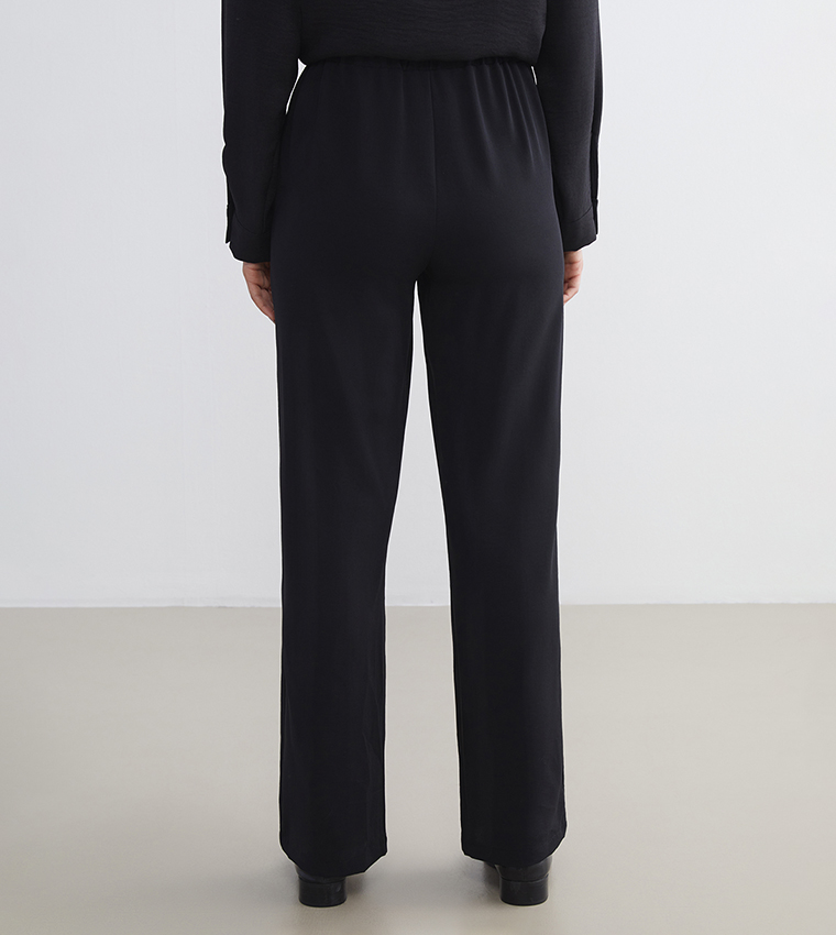 Solid Elastic Waist Trousers